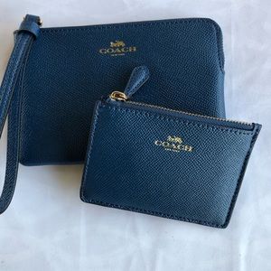 Coach navy blue wristlet and coin purse